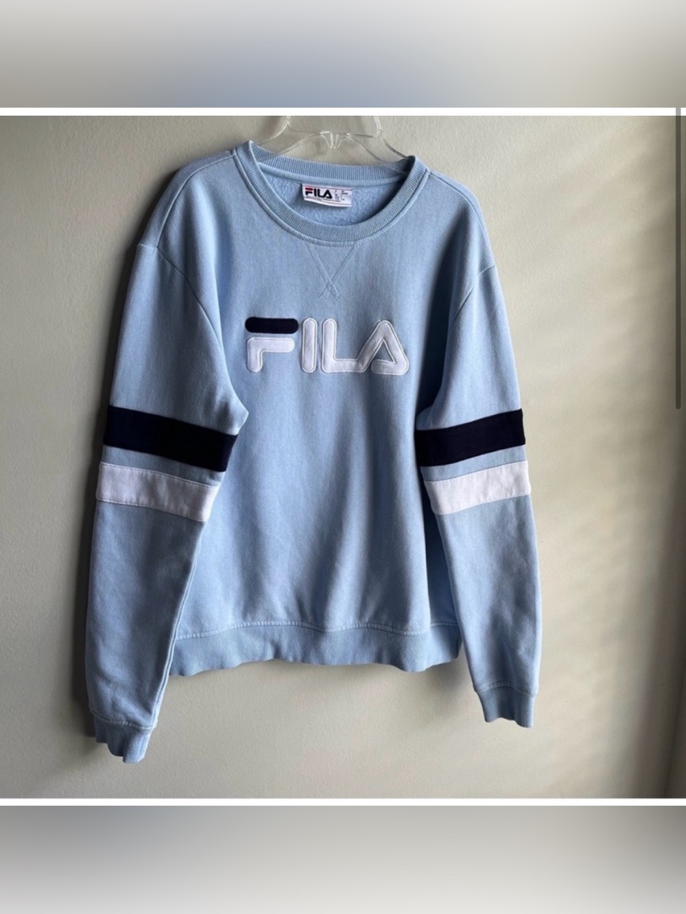 Fila Large Light Blue Crewneck Sweatshirt with Stripes on the Sleeves
